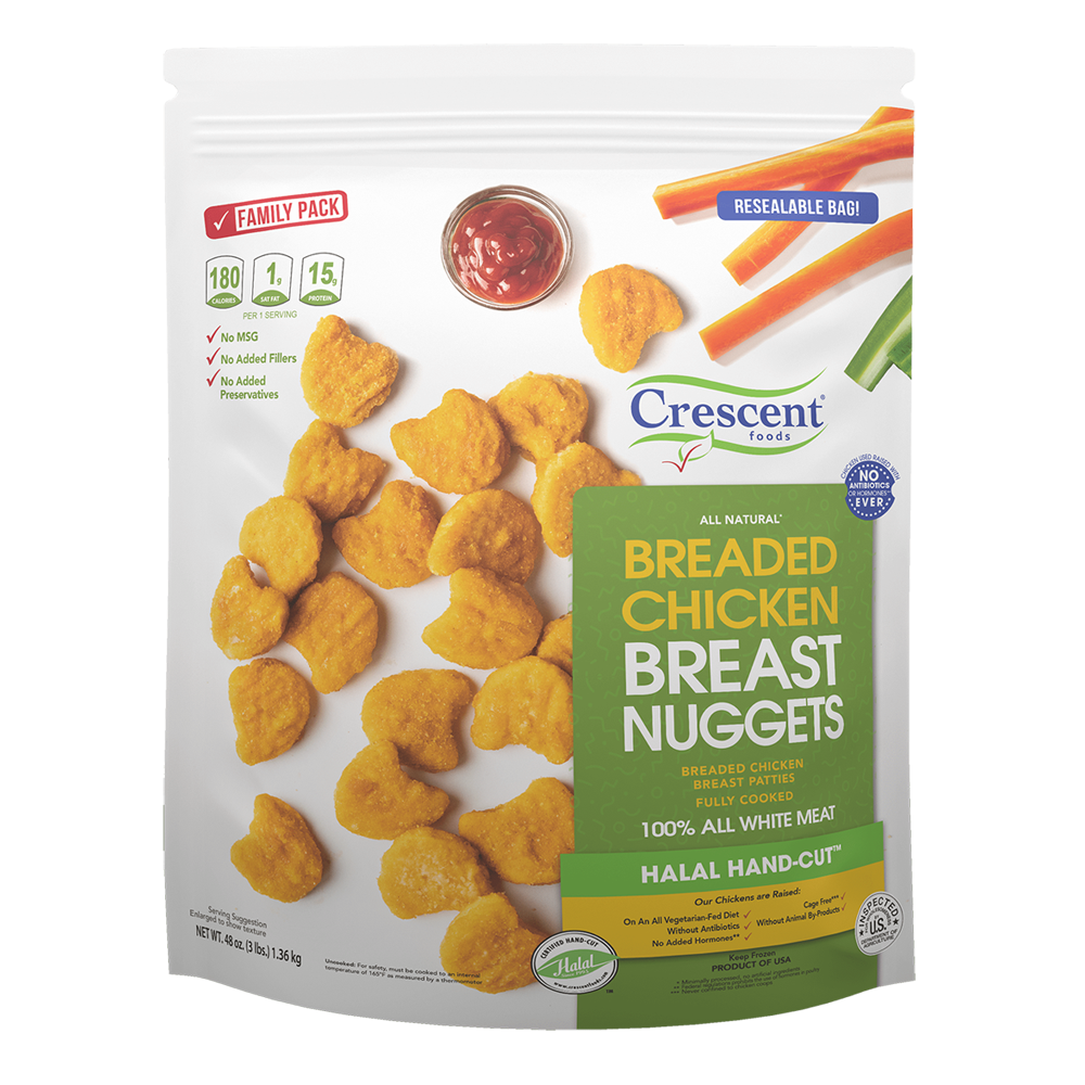 Crescent Breaded Chicken Breast Nuggets Fully Cooked 3 lbs. Bag